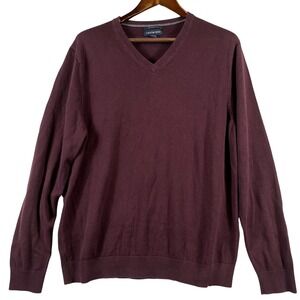 Lands' End Mens XL Tall V-Neck Sweater Supima Cotton Maroon Classic Preppy Knit